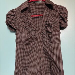 Express Brown Checkered Button Down Shirt